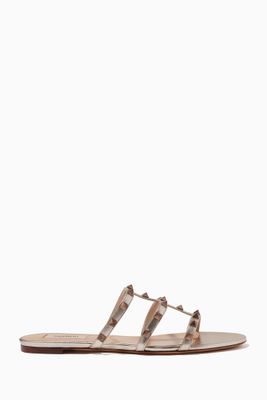 Valentino Garavani Rockstud Slides in Laminated Elk-print Calfskin