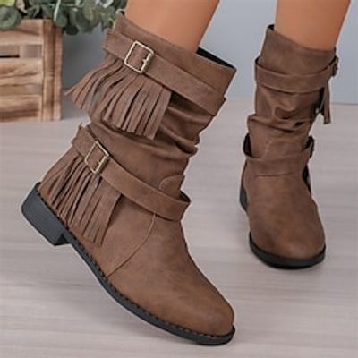 Women's Boots Plus Size Outdoor Daily Booties Ankle Boots Buckle Tassel Flat Heel Round Toe Elegant Vintage Casual PU Loafer Black Brown Gray Lightinthebox Women's Boots Plus Size Outdoor Daily Booties Ankle Boots Buckle Tassel Flat Heel Round Toe Elegant Vintage Casual PU Loafer Black Brown Gray Lightinthebox