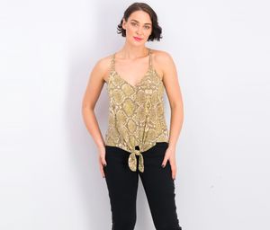 Ophelie Button & Tie Front Knit Tank Top  Olive Green Prist