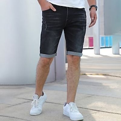 Men's Jeans Denim Shorts Jean Shorts Zipper Button Pocket Plain Comfort Breathable Outdoor Daily Going out Fashion Casual Black Lightinthebox