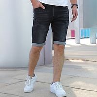 Men's Jeans Denim Shorts Jean Shorts Zipper Button Pocket Plain Comfort Breathable Outdoor Daily Going out Fashion Casual Black miniinthebox