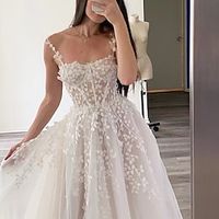 Beach Boho Wedding Dresses A-Line Square Neck Sleeveless Sweep  Brush Train Chiffon Bridal Gowns With Embroidery Appliques 2023 Lightinthebox - thumbnail