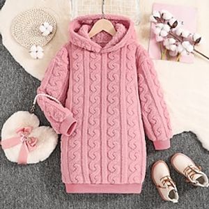 Kids Girls' Dress Solid Color Long Sleeve Casual Adorable Daily Polyester Midi Casual Dress Spring Fall Winter 5-12 Years Pink Lightinthebox