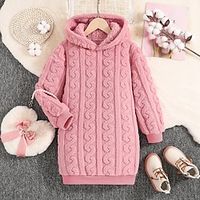 Kids Girls' Dress Solid Color Long Sleeve Casual Adorable Daily Polyester Midi Casual Dress Spring Fall Winter 5-12 Years Pink Lightinthebox - thumbnail