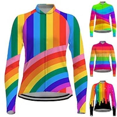 21Grams Women's Cycling Jersey Long Sleeve Bike Jersey Top with 3 Rear Pockets Mountain Bike MTB Road Bike Cycling Breathable Quick Dry Moisture Wicking Reflective Strips Green Yellow Orange Rainbow Lightinthebox