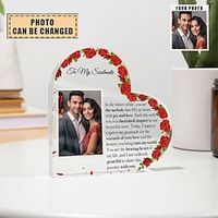 To My Soulmate Personalized Heart Acrylic Photo Plaque Romantic Message Gift for Girlfriend Wife Unique Valentine's Day Anniversary Gift Lightinthebox - thumbnail