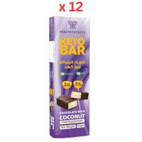 Healthy & Tasty Keto Bar Chocolate With Coconut 60G, Box Of 12, No Added Sugar, Wheat Free, 5G Protein. 240 Kcal, 16G Fat, 6G Net Carbs