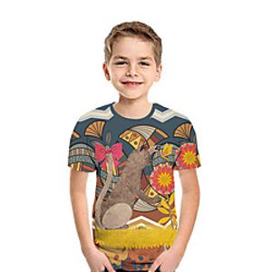 Kids Boys' T shirt Tee Short Sleeve Cat 3D Print Animal Navy Blue Children Tops Summer Active Daily Wear Regular Fit 3-12 Years Lightinthebox