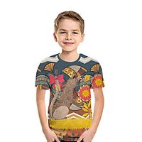 Kids Boys' T shirt Tee Short Sleeve Cat 3D Print Animal Navy Blue Children Tops Summer Active Daily Wear Regular Fit 3-12 Years Lightinthebox - thumbnail