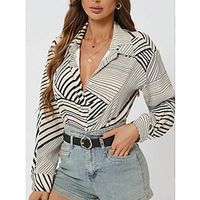 Women's Shirt Blouse Striped Casual Holiday Gray Print Button Long Sleeve Fashion Shirt Collar Regular Fit Spring   Fall Lightinthebox - thumbnail