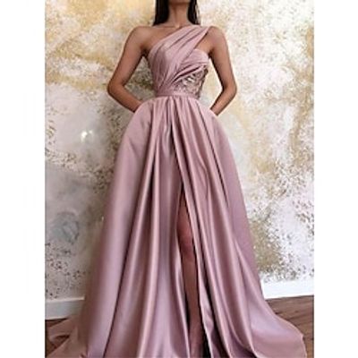 Women's Prom Dress Party Dress Satin Dress Long Dress Maxi Dress Black Pink Green Sleeveless Pure Color Lace Spring Fall Winter One Shoulder Fashion Wedding Guest Birthday Evening Party 2023 S M L XL Lightinthebox