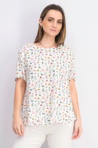 Womens Short Sleeve Floral Top  White Combo