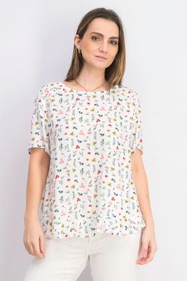 Womens Short Sleeve Floral Top  White Combo