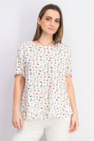 Womens Short Sleeve Floral Top  White Combo - thumbnail