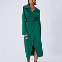 Women's Velvet Dress Blazer Dress Sheath Dress Long Dress Maxi Dress Green Long Sleeve Pure Color Ruched Winter Fall Autumn Shirt Collar Fashion Party Winter Dress Fall Dress 2022 S M L Lightinthebox - thumbnail