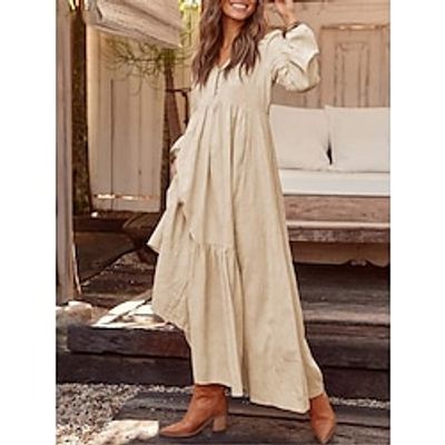 Women's Casual Dress Cotton Linen Dress Swing Dress Maxi long Dress Linen Cotton Blend Basic Modern Daily Weekend V Neck Ruffle Pocket Long Sleeve Summer Spring 2023 Regular Fit Black Yellow Wine Lightinthebox Women's Casual Dress Cotton Linen Dress Swing Dress Maxi long Dress Linen Cotton Blend Basic Modern Daily Weekend V Neck Ruffle Pocket Long Sleeve Summer Spring 2023 Regular Fit Black Yellow Wine Lightinthebox