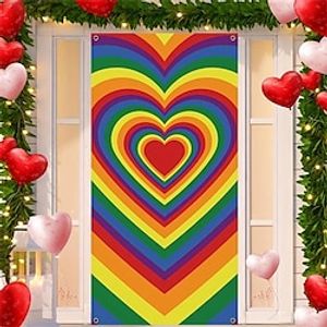 Rainbow Heart Door Covers Mural Decor Door Tapestry Door Curtain Decoration Backdrop Door Banner Removable for Front Door Indoor Outdoor Home Room Decoration Farmhouse Decor Supplies Lightinthebox
