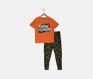 Big Boys 2-Pc. Awesome Pajama Set  Orange/Olive
