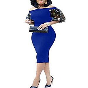 fsse women bodycon off the shoulder mesh short sleeve clubwear party midi dresses royal blue xl Lightinthebox