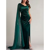 A-Line Evening Gown Elegant Dress Formal Court Train Sleeveless V Neck Velvet with Ruched Slit 2023 Lightinthebox - thumbnail