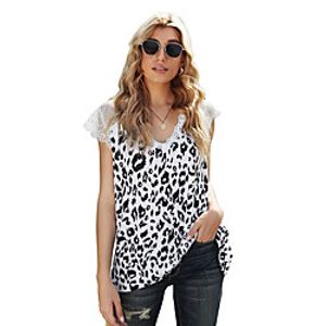 Women's Vest Floral Striped Leopard Lace Trims V Neck Basic Streetwear Tops White Blue Black Lightinthebox