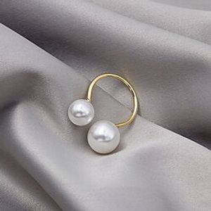 1PC Open Cuff Ring Pinky Ring For Women's Pearl White Daily Date Alloy Classic Ball Lightinthebox