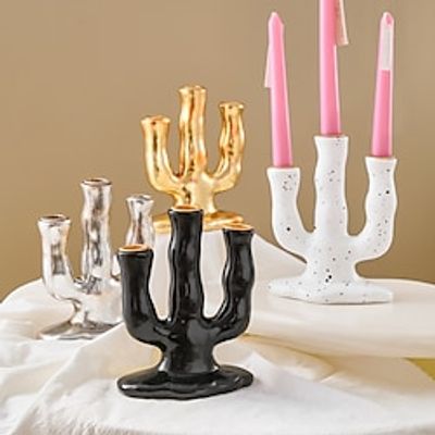 Nordic Creative Three Head Resin Candlestick Decoration Home Dining Table Candlestick Birthday Party Romantic Wedding Candlelight Dinner Props Candlestick 1PC miniinthebox