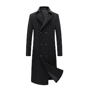 Men's Winter Coat Wool Coat Peacoat Street Business Winter Fall Woolen Thermal Warm Breathable Outerwear Clothing Apparel Casual Solid Color Pocket Turndown Double Breasted miniinthebox