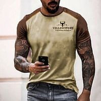 Color Block Cow Designer Casual Vintage Retro Men's 3D Print Short Sleeve Shirt T shirt Tee Tee Top Daily Holiday Vacation T shirt Black Blue Brown Short Sleeve Crew Neck Shirt Summer Clothing Apparel Lightinthebox