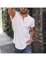 Holiday Casual Solid Color Breathable Henley T-Shirt