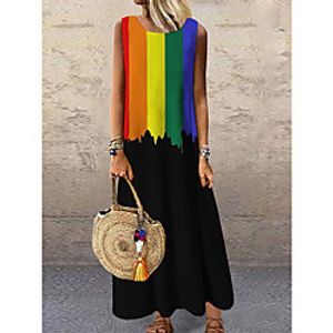 Women's Shift Dress Maxi long Dress Black Sleeveless Rainbow Print Print Spring Summer Round Neck Casual 2021 S M L XL XXL 3XL Lightinthebox