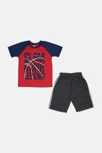 Kids Boys 2 Pcs Graphic Print Pajama Set  Red/Charcoal