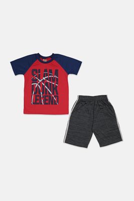 Kids Boys 2 Pcs Graphic Print Pajama Set  Red/Charcoal