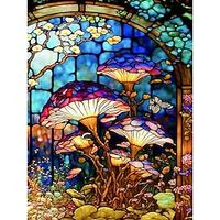 1pc Botanicals DIY Diamond Painting Glass Crystal Painted Colorful Mushrooms Diamond Painting Handcraft Home Gift Without Frame miniinthebox