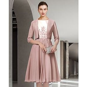 Two Piece A-Line Mother of the Bride Dress Elegant Jewel Neck Knee Length Chiffon Lace Sleeveless with Pleats Appliques 2022 Lightinthebox