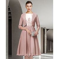 Two Piece A-Line Mother of the Bride Dress Elegant Jewel Neck Knee Length Chiffon Lace Sleeveless with Pleats Appliques 2022 Lightinthebox - thumbnail