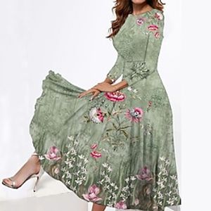 Women's Casual Dress Swing Dress Midi Dress Light Green Blue Dark Green Long Sleeve Flower Pocket Winter Fall Spring Crew Neck Fashion Daily Weekend 2022 S M L XL XXL 3XL Lightinthebox