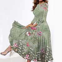 Women's Casual Dress Swing Dress Midi Dress Light Green Blue Dark Green Long Sleeve Flower Pocket Winter Fall Spring Crew Neck Fashion Daily Weekend 2022 S M L XL XXL 3XL Lightinthebox - thumbnail