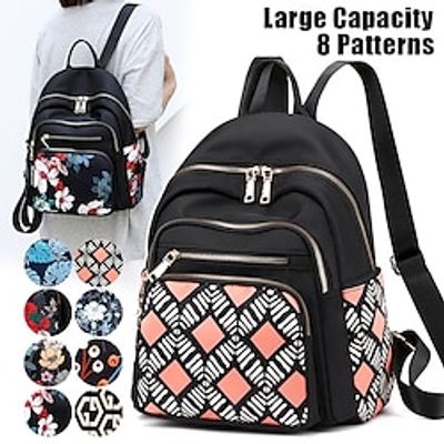 Women's Backpack School Bag Bookbag Mini Backpack Commuter Backpack School Outdoor Daily Color Block Flower Nylon Large Capacity Waterproof Lightweight Zipper cherry Blue leaves Magnolia miniinthebox