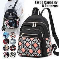 Women's Backpack School Bag Bookbag Mini Backpack Commuter Backpack School Outdoor Daily Color Block Flower Nylon Large Capacity Waterproof Lightweight Zipper cherry Blue leaves Magnolia miniinthebox - thumbnail