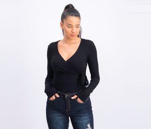 Womens Crossover Neckline Bodysuit  Black