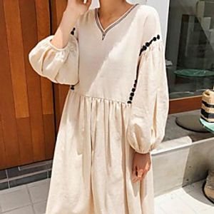 Women's A Line Dress Maxi long Dress Black Apricot 3/4 Length Sleeve Solid Color Modern Style Fall Summer V Neck Casual 2021 S M L XL XXL XXXL miniinthebox