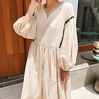 Women's A Line Dress Maxi long Dress Black Apricot 3/4 Length Sleeve Solid Color Modern Style Fall Summer V Neck Casual 2021 S M L XL XXL XXXL miniinthebox - thumbnail
