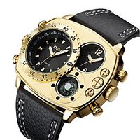 Oulm Men's Sport Watch Analog Quartz Casual Dual Time Zones Large Dial Day Date / One Year / Genuine Leather miniinthebox - thumbnail