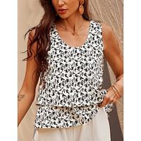 Women's Camis Floral Graphic Daily Lace Tiered White Sleeveless Daily Casual Crew Neck Summer Spring Lightinthebox - thumbnail