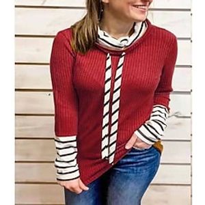 Women's Sweatshirt Pullover Streetwear Casual Patchwork Print Wine Red Color Block Daily Crew Neck Long Sleeve miniinthebox