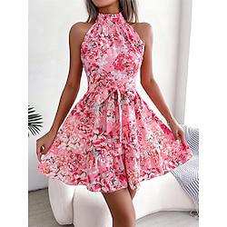 Women's Casual Dress Summer Dress Floral Print Halter Neck Mini Dress Streetwear A Line Street Holiday Sleeveless Summer Lightinthebox