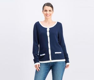 Womens Contrast-Trim Cardigan Sweater  Intrepid Blue