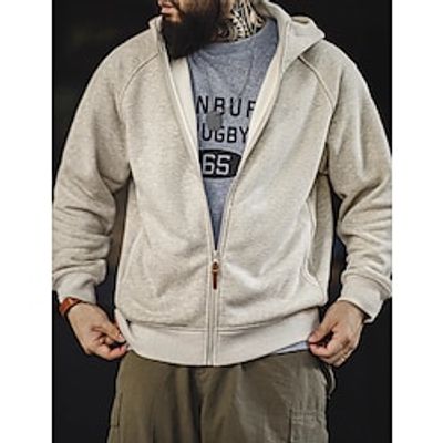 Men's Hoodie Full Zip Hoodie Hoodie Jacket Sweat Jacket Light Grey Hooded Plain Pocket Sports  Outdoor Daily Holiday Streetwear Cool Casual Fall  Winter Clothing Apparel Hoodies Sweatshirts  miniinthebox