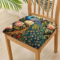 Peacock Dining Chair Cover Stretch Chair Seat Slipcover Elastic Chair Protector For Dinning Party Hotel Wedding Soft Removable Washable 48x48cm19''x19'' Lightinthebox - thumbnail